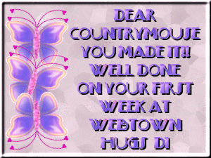 Dear CountryMouse, You made it!! Well done on your first week at Web Town. Hugs, Di